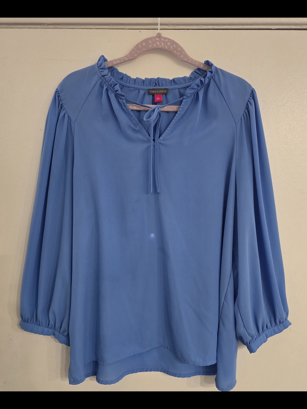 Vince Camuto Sky Blue Ruffle Tie-Neck Blouse